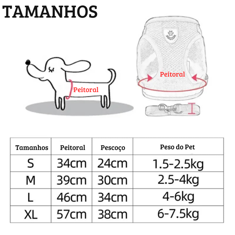 Arnês de Passeio Superconfortável para Cães e Gatos